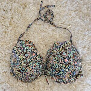 Victoria's Secret Swim Bikini Top 34DD Mosaic Garden Flower Halter Ruffle Trim